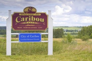 A sign welcoming visitors to Caribou, Maine is seen in this picture taken July 18, 2014. Citing amenities such as an airport and recreation center as evidence of excessive spending by the city government, a group of Caribou residents have started a movement to secede from the northeastern most U.S. City and undo a municipal merger which took place in the 19th century. REUTERS/Dave Sherwood